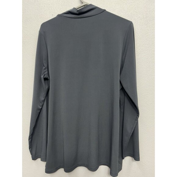 Susan Graver Women Top Large Grey Liquid Knit Mock Neck Modern Essentials Office - Picture 2 of 4